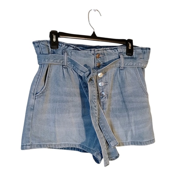 American Eagle Outfitters Pants - American Eagle Womens 10 Belted Button Fly Paperbag High Rise Cotton Jean Shorts
